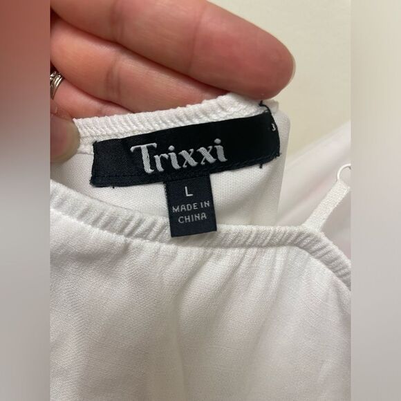 Trixxi White Bodice Embroidered Floral V Neck Cupcake Dress SZ L - Picture 5 of 8